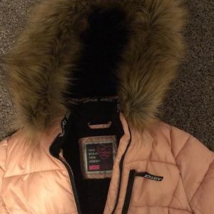 Girls Justice puffer jacket with detachable fur trim on hood